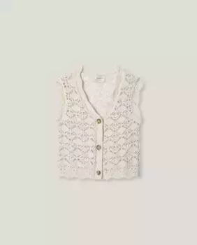 Вязаный жилет для девочки с ажурными деталями Pepe Jeans, кремовый