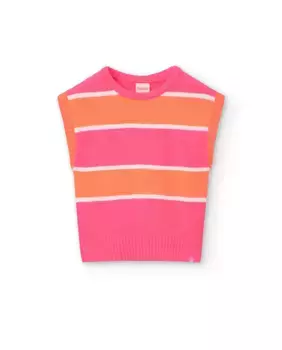 Вязаный жилет для девочки с круглым вырезом Boboli, розовый
