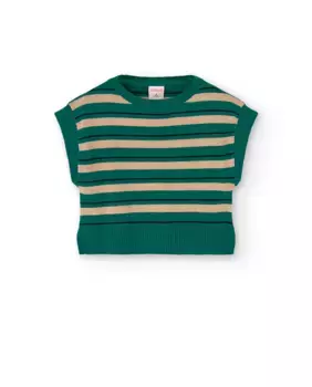 Вязаный жилет для девочки с полосатым принтом Boboli, темно-зеленый