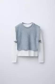 Вязаный жилет футболка ZARA, синий