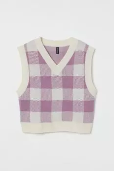 Вязаный жилет H&amp;M, светло-фиолетовый/клетка