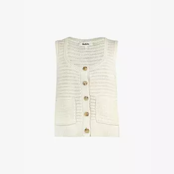 Вязаный жилет из хлопка с круглым вырезом на пуговицах Ro&Zo, бежевый