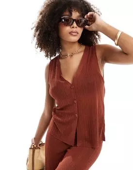 Вязаный жилет из металлизированной пряжи и пуговиц ржавого цвета ASOS DESIGN