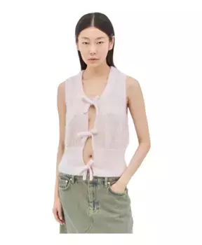 Вязаный жилет из мохера с завязками Ganni, розовый