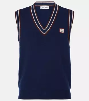 Вязаный жилет из шерсти и кашемира Miu Miu, темно-синий
