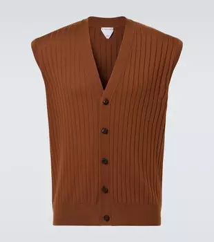 Вязаный жилет из шерсти с рубчиком Bottega Veneta, Toffee