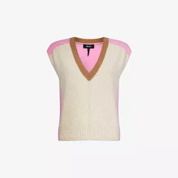 Вязаный жилет из смеси шерсти и кашемира в стиле колор-блок с V-образным вырезом Me And Em, мультиколор