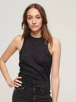 Вязаный жилет из смесовой шерсти мериноса с круглым вырезом Superdry, черный металлик