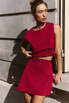 Вязаный жилет на пуговицах сбоку ZARA, цвет Mid-red