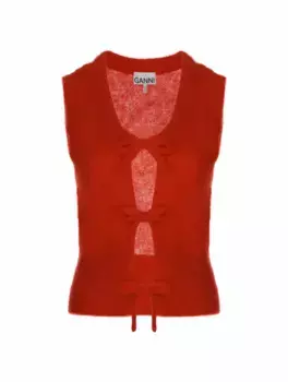Вязаный жилет на завязках Ganni, красный