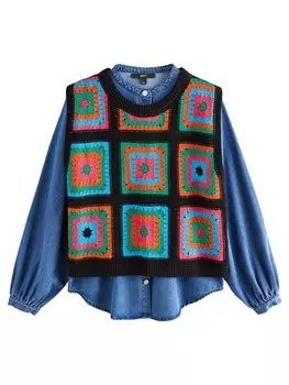 Вязаный жилет Next, цвет Blue denim/Black