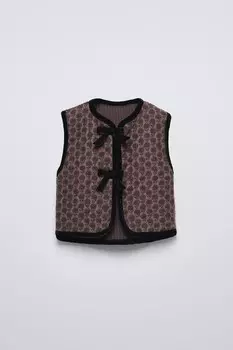 Вязаный жилет с цветочным узором ZARA, розовый