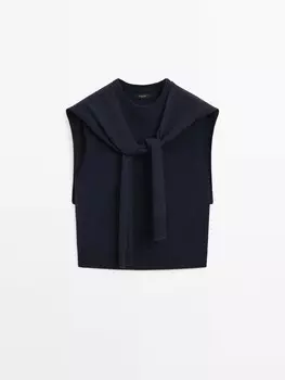 Вязаный жилет с деталью на плечах Massimo Dutti, синий