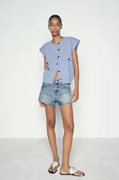 Вязаный жилет с клапанами ZARA, синий