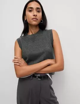 Вязаный жилет с круглым вырезом и отделкой из пряжи Air-Yarn Marks & Spencer, темно-серый