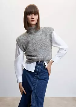 Вязаный жилет с подплечниками MANGO, серый