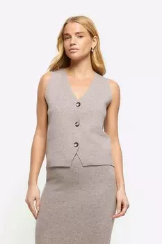 Вязаный жилет с пуговицами спереди River Island, бежевый