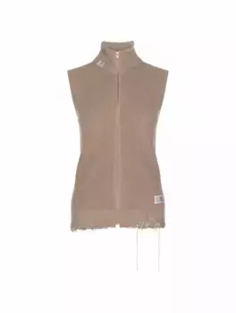 Вязаный жилет с рваным эффектом MM6 MAISON MARGIELA, бежевый