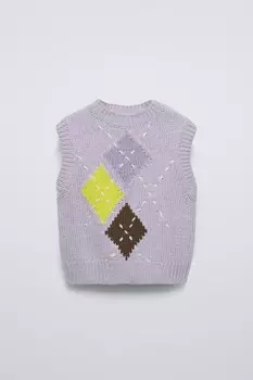 Вязаный жилет с узором «аргайл» ZARA, цвет lilac