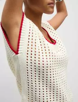 Вязаный жилет с V-образным вырезом из фактурного хлопка Marks & Spencer, слоновая кость