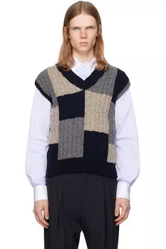 Вязаный жилет с V-образным вырезом, жаккардовыми узорами и косичками Thom Browne, мультиколор