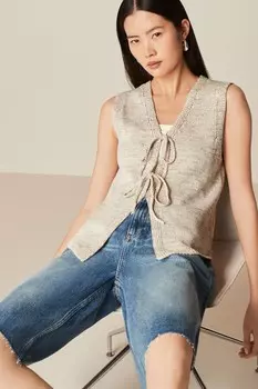 Вязаный жилет с завязкой спереди Next, бежевый