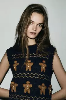 Вязаный жилет-свитер с имбирным пряником ZARA, синий