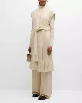 Вязаный жилет Teagan с поясом и бахромой Gabriela Hearst, цвет Ivory