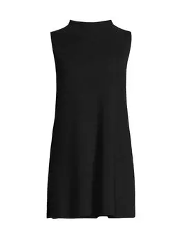 Вязаный жилет-туника с воротником-воронкой Eileen Fisher, черный