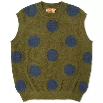 Вязаный жилет в горошек Brain Dead Teddy с мехом, оливковый