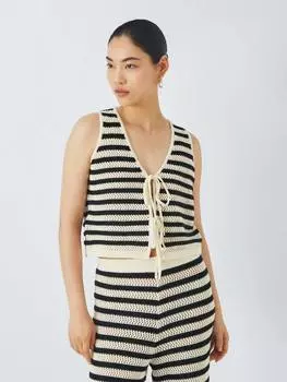 Вязаный жилет в полоску сверху John Lewis , цвет Monochrome