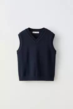 Вязаный жилет ZARA, темно-синий