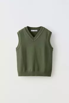 Вязаный жилет ZARA, зеленый