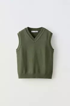 Вязаный жилет ZARA, зеленый