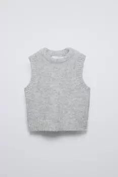 Вязаный жилет ZARA, жемчужно-серый