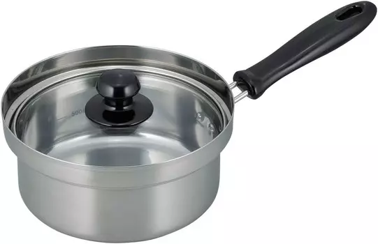 VR-8184 Кастрюля для рамэна с одной ручкой, 6,3 дюйма (16 см), защита от проливания, стеклянная крышка в комплекте, индукционная совместимость, нержавеющая сталь, серебро WAHEI FREIZ, Silver