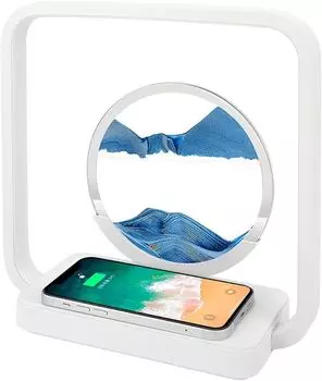 Вращающиеся песчаные изображения, 3D-ночник с струящимся песком, вращающиеся на 360 ° украшения в виде песочных часов, динамичный природный ландшафт, рисование на сенсорном экране (синий) yozhiqu