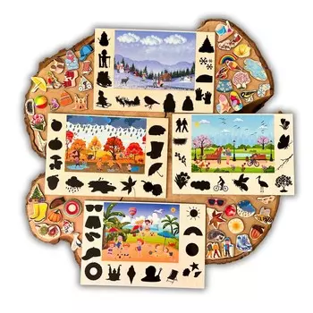 Времена года, деревянный пазл, соответствующий картинке, Монтессори. Inna marka