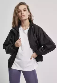 Всепогодная куртка URBAN CLASSICS " Urban Classics Women's Ladies Oversized Shiny Crinkle Nylon Jacket" (1 шт.), с капюшоном, черный