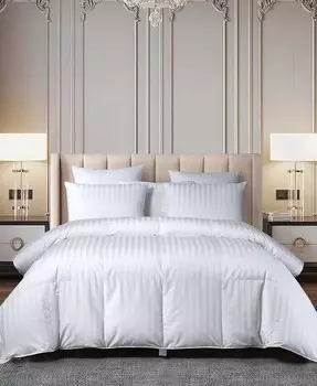 Всесезонное одеяло с дамасской полоской на венгерском гусином пуху, полный/королевский размер Beautyrest, белый