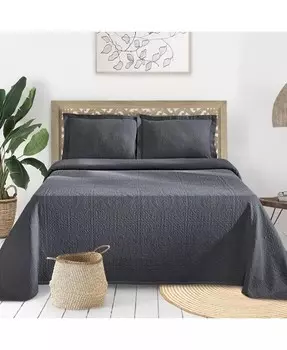 Всесезонный комплект из трех предметов покрывала Fleur De Lis Medallion из 100% хлопка, цвет Queen Superior, серый