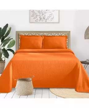 Всесезонный комплект из трех предметов покрывала Fleur De Lis Medallion из 100% хлопка, размер King Superior, оранжевый