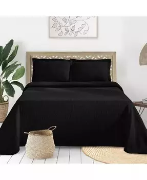 Всесезонный комплект из трех предметов покрывала Fleur De Lis Medallion из 100% хлопка, цвет Queen Superior, черный