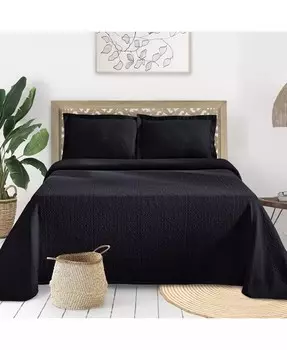 Всесезонный комплект из трех предметов покрывала Fleur De Lis Medallion из 100% хлопка, цвет Queen Superior, синий