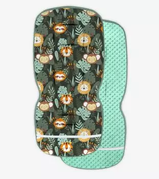 Вставка в коляску с противоударной подушкой-бабочкой C002 Wild World, универсальная, мягкая, хлопок, ткань минки, 85х36, бабочка 37х26 см AMD_24