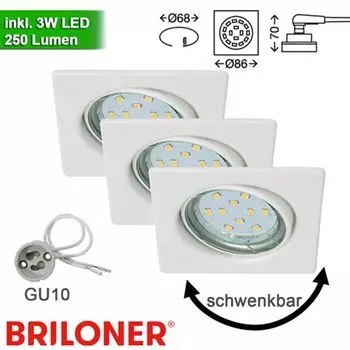 Встраиваемые светильники Briloner FIT LED никель-матовые встраиваемые споты, набор из 3 подвижных, белый
