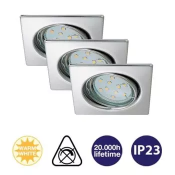 Встраиваемые светильники Briloner LED Square, набор из 3 поворотных встраиваемых хромированных спотов