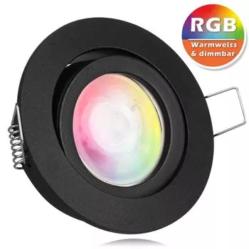 Встраиваемый точечный светильник RGB со светодиодами черного цвета мощностью 3 Вт от LEDANDO - 11 цветов + теплый белый - вкл. пульт дистанционного управления - с регулируемой яркостью - круглый., черный