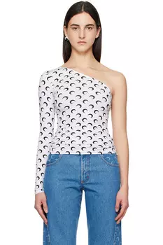 Вторичная луна джерси асимметричная футболка second skin Marine Serre, белый