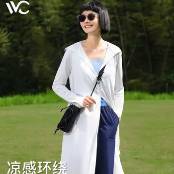 VVC солнцезащитная одежда для женщин, летнее длинное ледяное шелковое пальто с защитой от ультрафиолета, шаль ледникового белого цвета